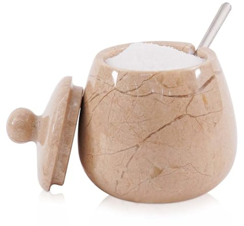 Salina in marmo con coperchio Verona 8,4 cm contenitori per spezie fatti a mano, porta sale con coperchio e cucchiaio, contenitori per sale e pepe, cantina per sale per tavolo da cucina