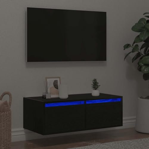 ShGaxin Meuble TV avec lumières LED chêne noir 75 x 35,5 x 25 cm, table TV, meuble TV, meuble TV, meubles de salon, table de salon TV - 860230