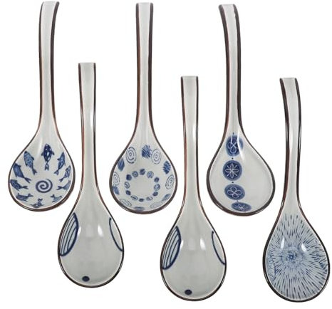 VILLFUL Cucchiai Da Zuppa in Ceramica Con Manico Set Da 6 Pezzi Cucchiai Da Zuppa Cinesi Per Servire Tè E Zuppa