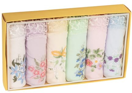 zalati 6 Stück Taschentücher Aus Bio-Baumwolle Mit Blumenmuster, Stickerei Und Spitzenbesatz, Vintage-Stil, Hochzeits- Und Party-Accessoires, Brautparty-Geschenke Für Frauen (zufällige Farben)