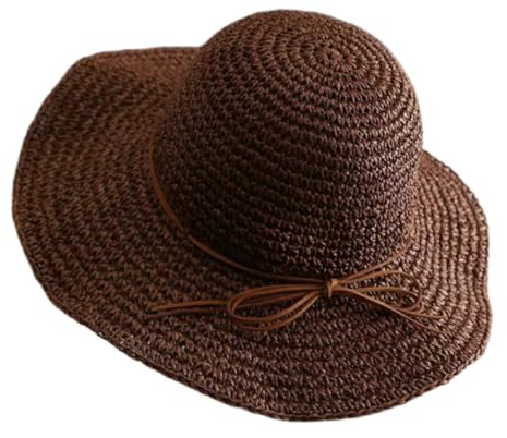 Sombrero de paja para mujer, plegable, de ala ancha, para verano, playa, plegable, enrollable, de ganchillo