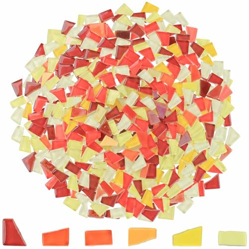 Yazikisa 500g Irregulär Glas Mosaik Fliesen Kristall Mosaikfliesen Kristallfliese Mosaikstücke Steine für DIY Handwerk Bilderrahmen Vasen Kunstprojekte Heim Dekor Rot Serie