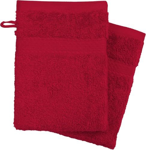 KB Tradax Lot de 4 gants de toilette 100 % coton bio – 500 g/m² d'épaisseur avec boucle de suspension, taille 16 cm x 21 cm, gants en flanelle doux et absorbants (rouge)