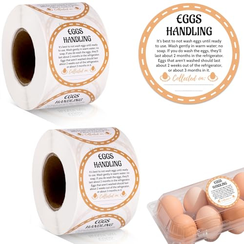 Tinoaly 1000pcs Farm Fresh Egg Carton Stickers, 2 Inch Round Eggs Handing Labels Writable Collection Date Self Adhesive Packaging Labeling for Small Businesses Farmers Markets