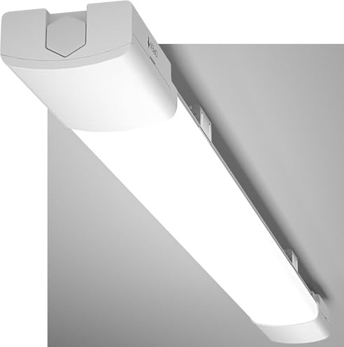 Amdelne LED Batten Light 2ft, 6000K Daylight LED Ceiling Light, IP65 Garage Lighting, Linkable Plug in Strip Lights for Shed, Loft, Bathroom, Kitchen, Wall, Basement, Office, Shop, Warehouse, 18w 60cm