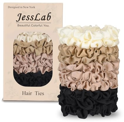 JessLab Luxe Satin scrunchies, inga skador hårband för sömn, ultra-skonsam mot alla hårtyper, 10-pack