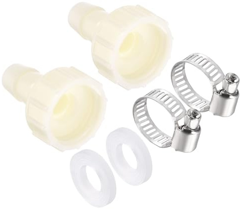 TA-VIGOR ABS Hose Barb Fitting Coupler, 10mm Barb G1/2 Female Thread Pipe Fitting Adapter, Hose Pipe Barbed Tail Connector with 9-16mm Clamp and Washer for Garden, Plumbing (2PCS, White)