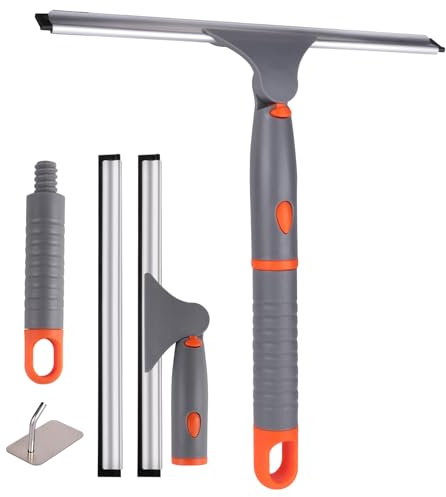 All Purpose 12 inch Shower Squeegee with 2pcs Rubber Wiper Blade BITOPE Window Squeegee Soft Safe to Clean Shower Door Bathroom Car Windshield Glass Mirrors
