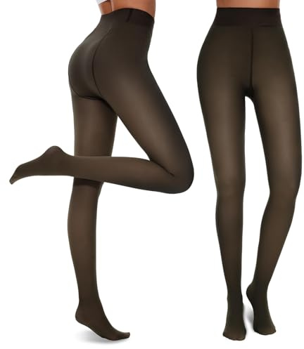 Dresmannst Collant Termici Donna, Invernali Elasticizzati Calze, Pantyhose Finti Traslucidi Foderati Felpati in Pile Vita Alta Comodi Compressione 220g, S-M