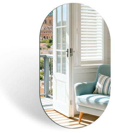 DRERIO Ovaler Wandspiegel aus Glas 50 * 30 cm | HD, Groß, Rahmenlos, Selbstklebend, Für Badezimmer, Wohnzimmer, Eingangsbereich, Flur, Schminktisch