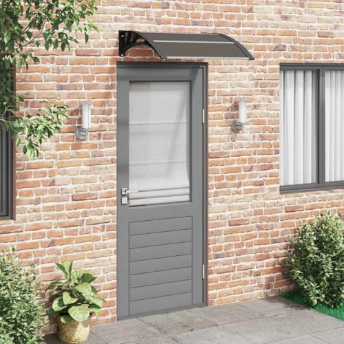 Auvent de Porte Extérieur, Marquise de Porte en Polycarbonate 5mm, Cadre Aluminium et ABS, Auvent de Terrasse Résistant aux Intempéries, Protection Pluie/Neige, Noir, Dimensions 80 x 75 cm