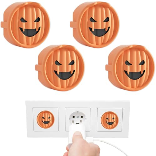 4er-Pack steckdosen kindersicherung, Silikon-Kürbis-Motiv steckdosenschutz kindersicherung, staubdicht, kindersicher, Halloween-Dekoration (orange).