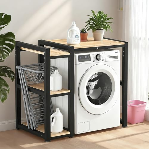 SOFACHEN Estantería Lavadora, Estante de Almacenamiento para Gabinete de Lavadora, Ajustable en Altura de 3 Niveles, ácil de Montar, para BañO, Cocina, BalcóN, Lavandería(Black)