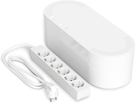 D-Line Kabelbox mit 6-Fach Steckdosenleiste 2 m, Kabelmanagement Box zur Kabelaufbewahrung, Kabel Organizer für TV & Schreibtisch – Groß, Weiß