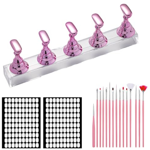 YUVKIN 2 Sets Supports Ongles Magnétiques, 2 Autocollants Nail Art, 1 Ensemble de Pinceaux, Présentoir Ongles en Acrylique, Design Échiquier