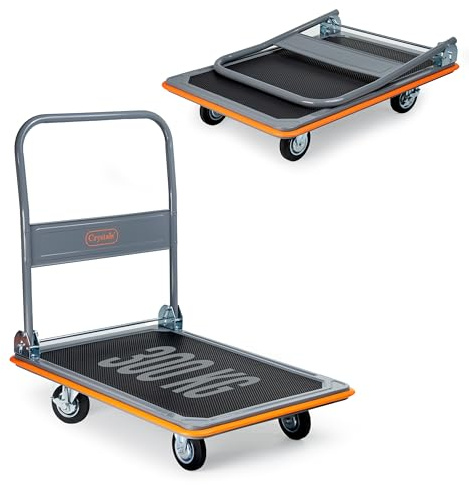 Crystals Folding Platform Trolley – Heavy Duty Hand Truck Sack Barrow with 150kg/300kg Load Capacity, Foldable Design, Smooth Rolling Wheels for Easy Transport & Warehouse Use (Capacity: 300kg)