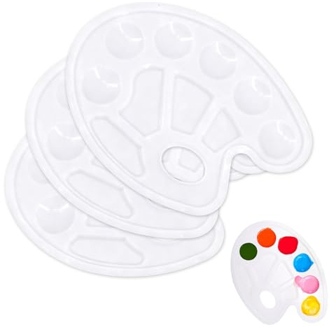 Paleta Pintura, 3 Piezas Paleta Pintura Acrilica, Paleta para Acuarelas, Paleta Universal para Manualidades, Accesorios Ovalados con Orificio de Sujeción, Blanco