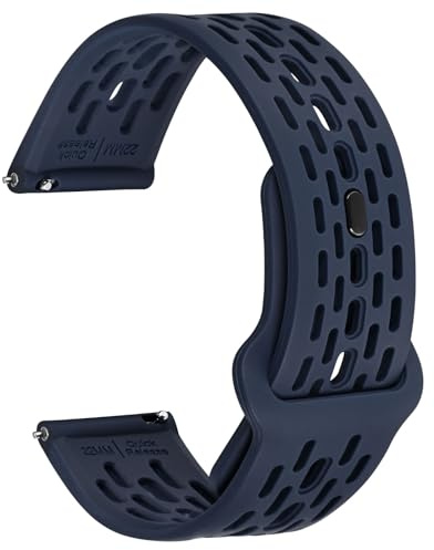 WOCCI 18mm Atmungsaktive Hohl Silikon Uhrenarmband, Schnellverschluss, Ersatzband für Herren und Damen (Blau)