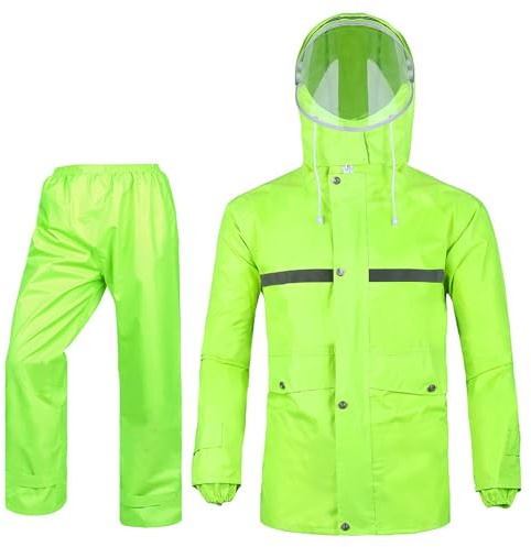 Generisch Combinaison de pluie pour homme et femme - Réfléchissante - Vêtement de pluie imperméable - Baggy - Vêtement d'extérieur léger - Combinaison de moto - 2 pièces - Veste de pluie et pantalon