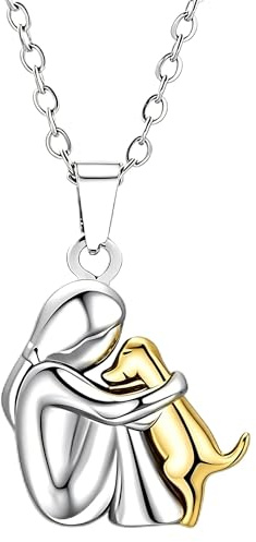 925 Sterling Silver Dog Necklace - Hugging Pendant Pet Memorial Gift
