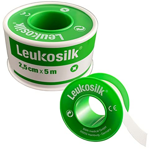 BSN medical Leukosilk Fixierpflaster 2,5 cm x 5 m weiß im Schutzring – handreißbar, beschriftbar, latexfrei, rückstandslos