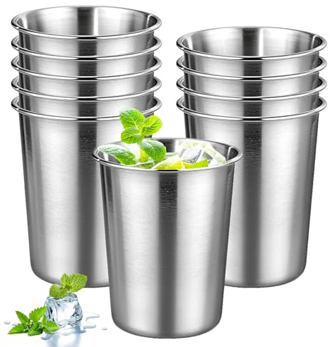 10 stycken rostfria muggar 350 ml, muggar i rostfritt stål, 350 ml rostfritt stål koppset, camping muggar rostfritt stål för gastronomi, bar, fest, KTV, födelsedagar, picknick, fester, bröllop