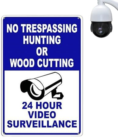 Cartello con telecamera – No Trespassing Sign 24 ore – Monitoraggio video 24 ore, No Trespassing Warning, 30,5 x 20,3 cm, sicurezza per giardino e