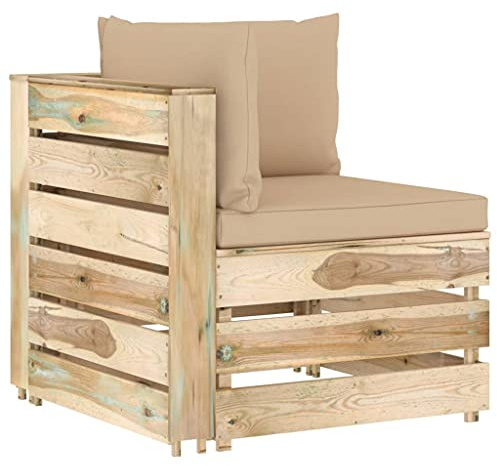 mtlskopl Ecksofa 69x70x66 cm, Kiefernholz, beige Kissen, Palettendesign, wetterfest, Garten/Balkon