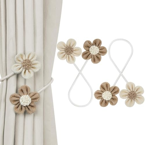 ZYJBD 2 Pezzi Fermatenda Boho con Design a Fiore, Fermatenda Regolabili per Tende da Interni, Eleganti Accessori per Tende per Casa, Soggiorno, Camera da Letto e Ufficio, Decorativi in Stile Naturale