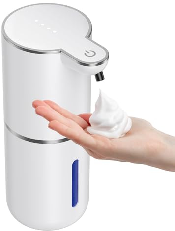 Amyzavls Seifenspender Automatisch, Elektrischer Seifenspender mit Sensor, Berührungslos, USB Wiederaufladbar, 380ml, IPX5 Wasserdicht, Wandbefestigung für Bad, Küche, Büro, Perlweiß