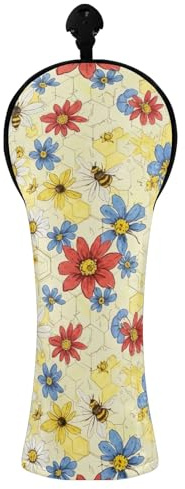 Copri mazze da golf vintage con api e fiori per donne e uomini in pelle PU con etichette intercambiabili per driver ibrido in legno