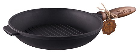 Nasha Maysternya Steakpfanne, Bratpfanne, Grillpfanne aus Gusseisen Holzgriff 24cm T308