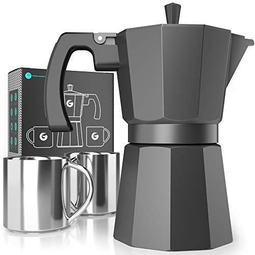 Coffee Gator 6 Cup Stovetop Espresso Maker - 350 ML Aluminium Moka Pot for Bold Italian-Style Coffee, w/ 2 Stainless-Steel Cups, Suitable for Gas & Ceramic Stoves