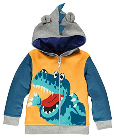 LitBud små barn Hoodies för pojkar Tecknad dinosaurie dragkedja Packaway Animal Jacka Höst Kappa storlek 1-2 år 2T gul jul Thanksgiving gåva
