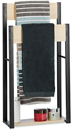 Relaxdays Porte-Serviettes Sur Pied Design U 2 Étagères Support Serviettes de Bain SDB 86x45x19cm, Bois+Acier, Nature