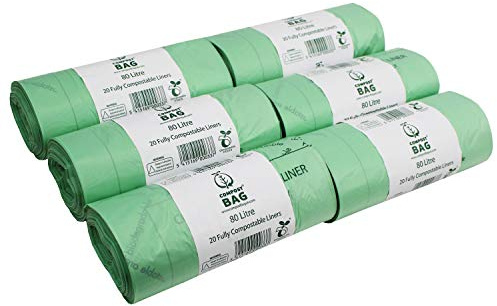80 Litre x 120 bags Compost Bag Compostable Kitchen Bin Liners - Food Waste Bin Liners - EN 13432 - Compostable 80L Swing-Bin Bags with Composting Guide