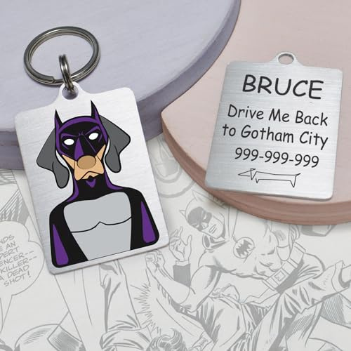 Hundemarke Batdog, Edelstahl, für Katzen, Bat Man in der Welt der Hünder, Personalisierte Hünde ID-Tags (40x30mm)