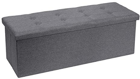 Requena Ottoman with Folding Storage, Linen Fabric Footstool, 110 x 38 x 38cm, Dark Grey