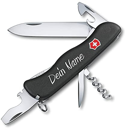 Taschenmesser Picknicker mit Wunsch Druck auf der Schale I Geschenk für Männer Frauen I zum Geburtstag I Schweizer Taschenmesser personalisiert mit 11 Funktionen 0.8353 (schwarz)