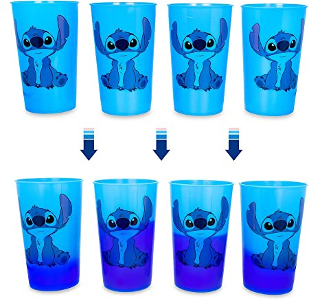 Silver Buffalo Disney Lilo and Stitch Lot de 4 tasses à changement de couleur Motif fleurs Bleu 591 ml
