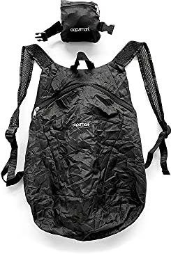 oopsmark The 1 Less Bag - Zaino compatto pieghevole da 10 litri e zaino giornaliero per ciclismo, escursionismo, pranzo e generi alimentari, nero, Portatile