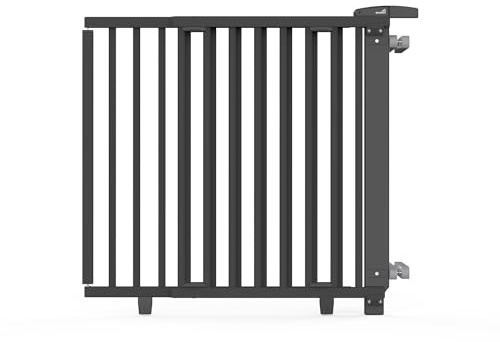 Geuther Treppenschutzgitter Oris | Türschutzgitter zum Anschrauben inkl. 2x Klemmen für Treppengeländer, Breite 95-135 cm | Stabiles Türgitter mit Schwenktür, zertifiziert | Kindergitter Holz, Schwarz