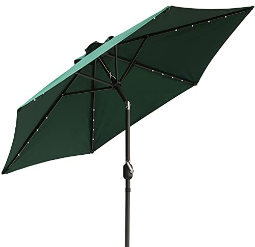 Green Bay 2.5M Garden Parasol Tilting Round Umbrella Solar LED Lights Outdoor Sunshade UV Protection Green