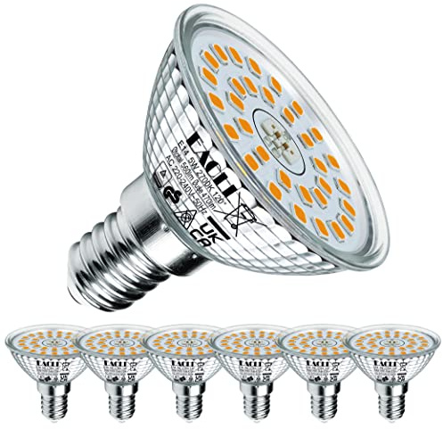 EACLL E14 LED Warmweiss 5W Ersetzt 60W Halogenlampe, 6er-Pack, 470 Lumen 2700K Leuchtmittel, Abstrahlwinkel 120° Strahler, Nicht Dimmbar Kürzer Reflektorlampen, AC 230V Flimmerfrei Energiesparlampe