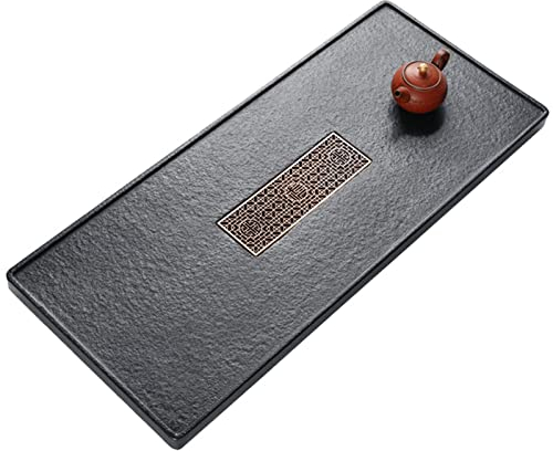Plateau À Thé En Pierre Noire Naturelle Plateau À Thé Kung Fu Table À Thé De Bureau Grand Plateau À Thé (Color : Black, S : 60x40cm)