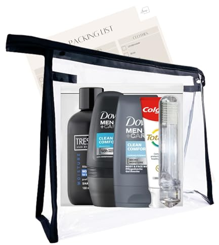 Mini juego de artículos de tocador de viaje para hombres, kit esencial de aseo para viajes, hospitales, estancias nocturnas, Clear, Bolsa de aseo de viaje