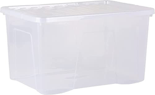 CHPL 60L Litre Large Crystal Clear Plastic Storage Box With Lid Transparent Box Stackable and Nestable Containers Great For Home, Office, Garage, Kitchen - Made In UK