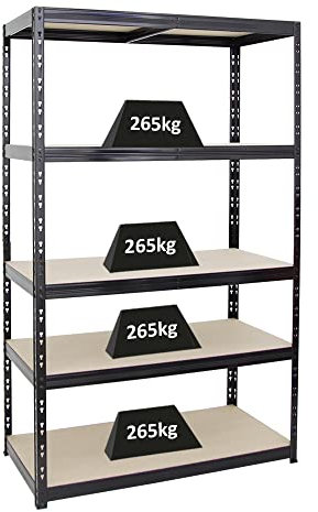 PROREGAL Schwerlastregal Giant Tiger HxBxT 200x120x60 cm Fachlast 265kg, 5-Ebenen, Gesamtlast 1325 kg, Schwarz, Kellerregal, Steckregal, Garagenregal, Lagerregal