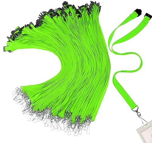 Patelai 60 Pcs Breakaway Lanyards with J Hook Bulk Flat for ID Badges Neck Badge Lanyards Card Nametag Holder Neck Straps (Fluorescent Green)