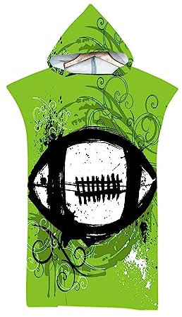 Lukery Bambini Asciugamano con Cappuccio, Sport di Palla Poncho da Bagno Bambino Asciugamano da Spiaggia Assorbente Accappatoio da Surf per Adult Ragazze Ragazzi (75x140cm,Football Americano)